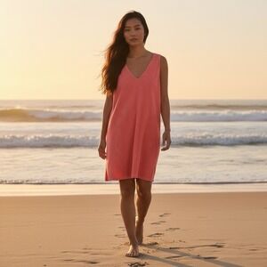 LAKE Pajamas Coral Dress Size Large Terry Cloth V-Neck Beach Pool Resort Dress
